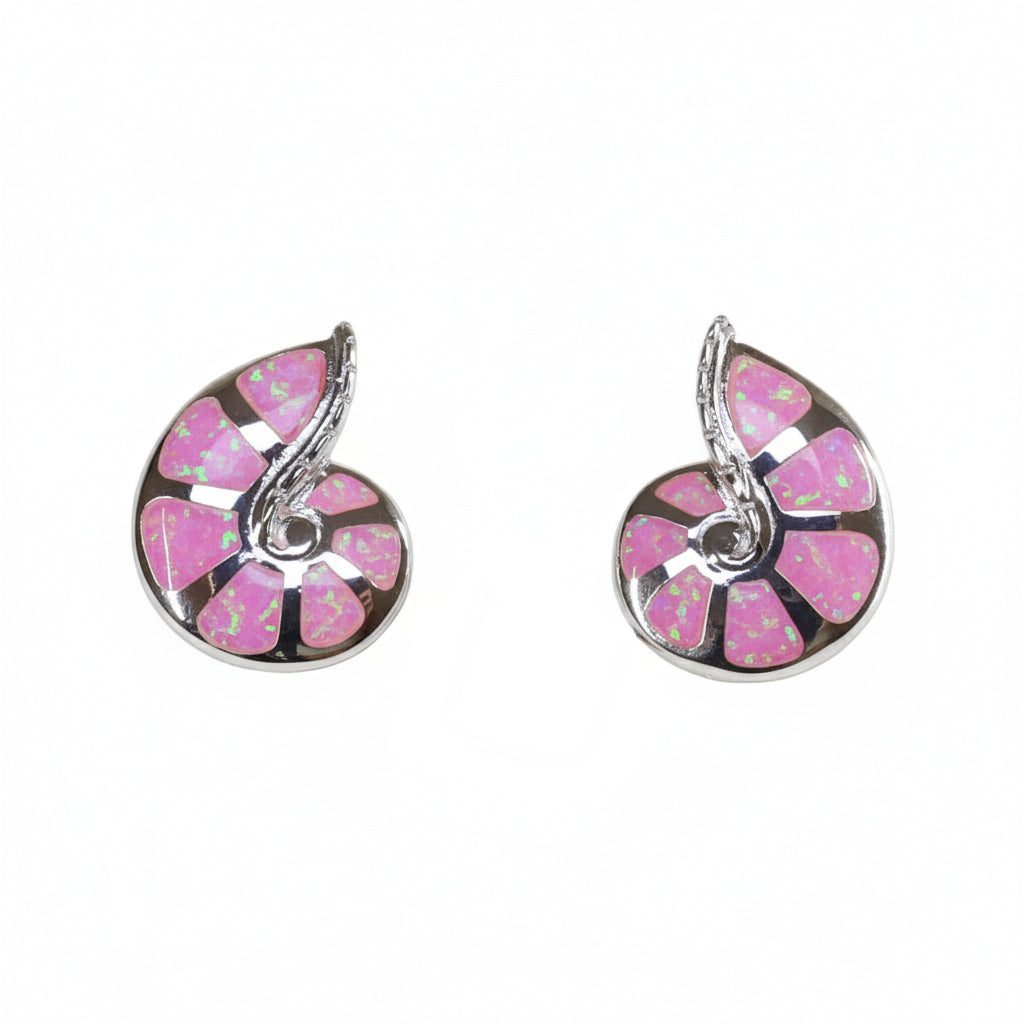 Silver Pink Paradise Nautilus Opal Stud Earrings