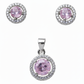 Silver Pink sapphire Round CZ Pendant And stud earrings set