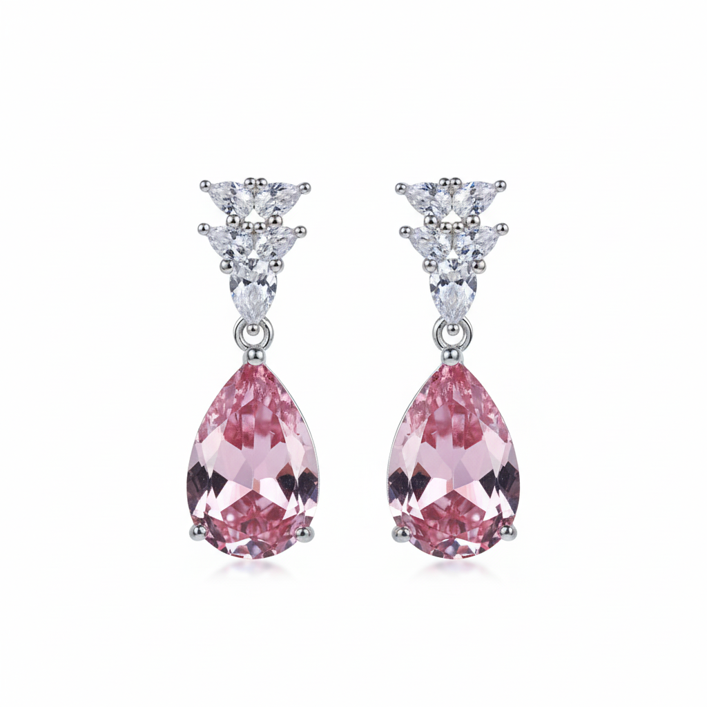 Silver Dusty Rose Teardrop Dangle Earrings