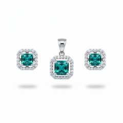 Silver Victorian royal Emerald green Pendant set