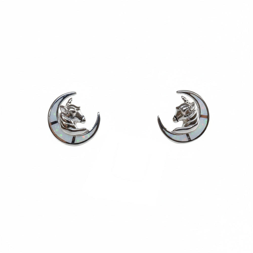 Silver Lunar White Unicorn Studs Earrings