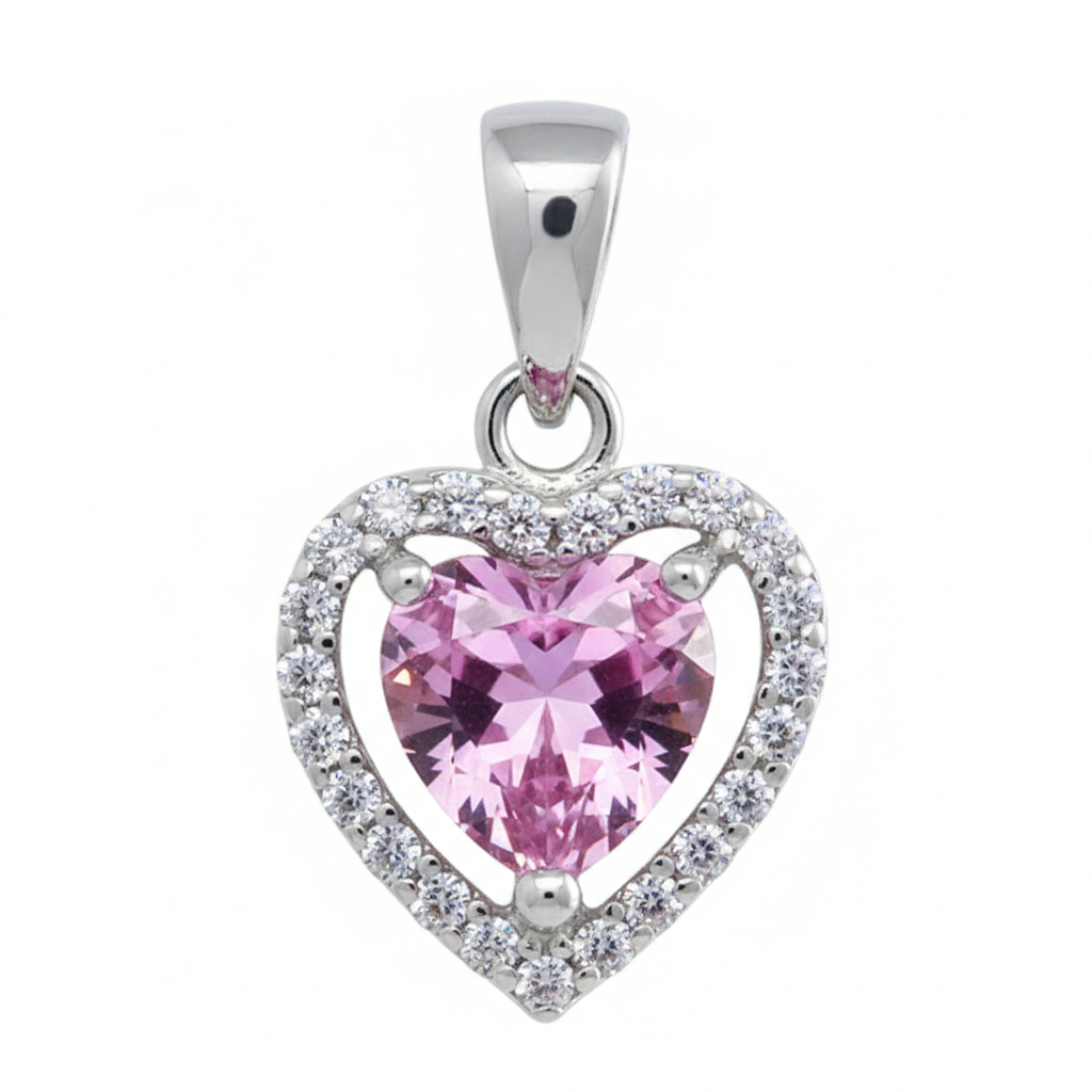 Silver Cute Pink Hearted Pendant Set for her