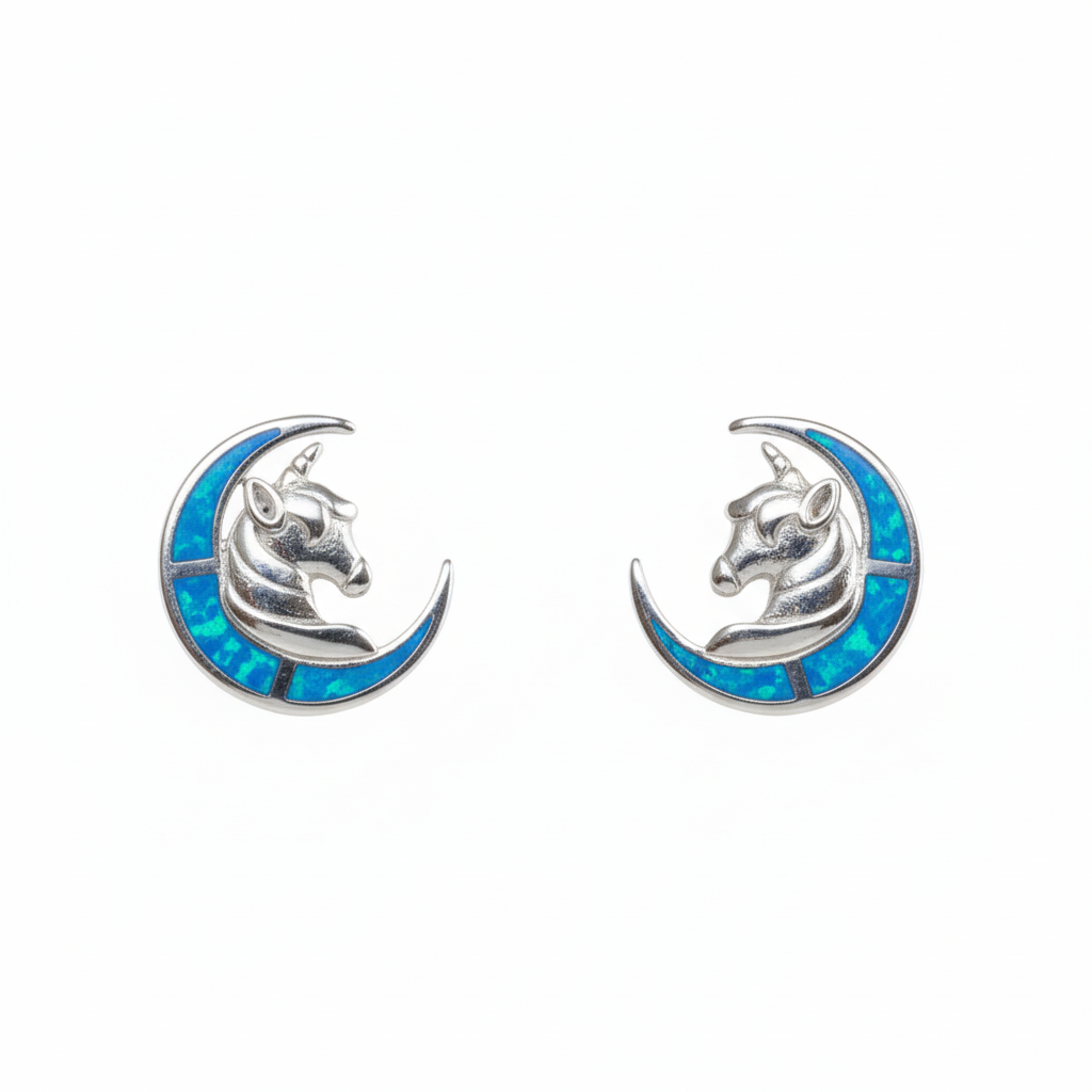 Silver Lunar Unicorn Studs Earrings