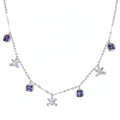 Silver Cluster Square Purple Necklace