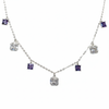Silver Cushion Cut Purple Dangling Necklace