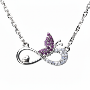 Silver Pink Butterfly and Infinity Love Pendant
