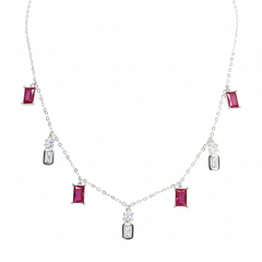 Silver Ruby Red Charms Necklace