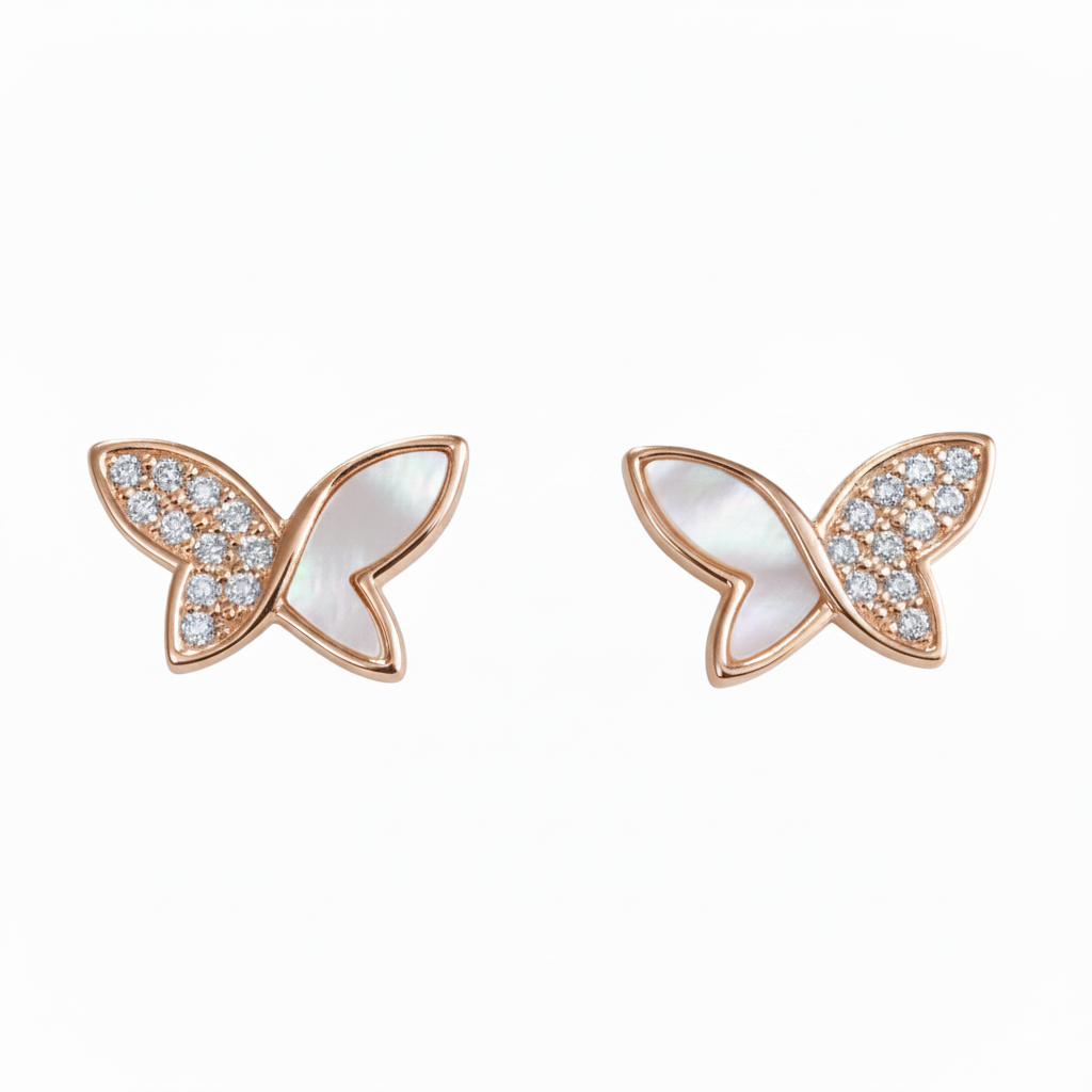 Rose gold Cute MOP Flutter Butterfly Pendant set