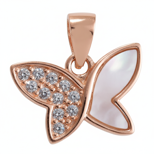 Rose gold Cute MOP Flutter Butterfly Pendant set