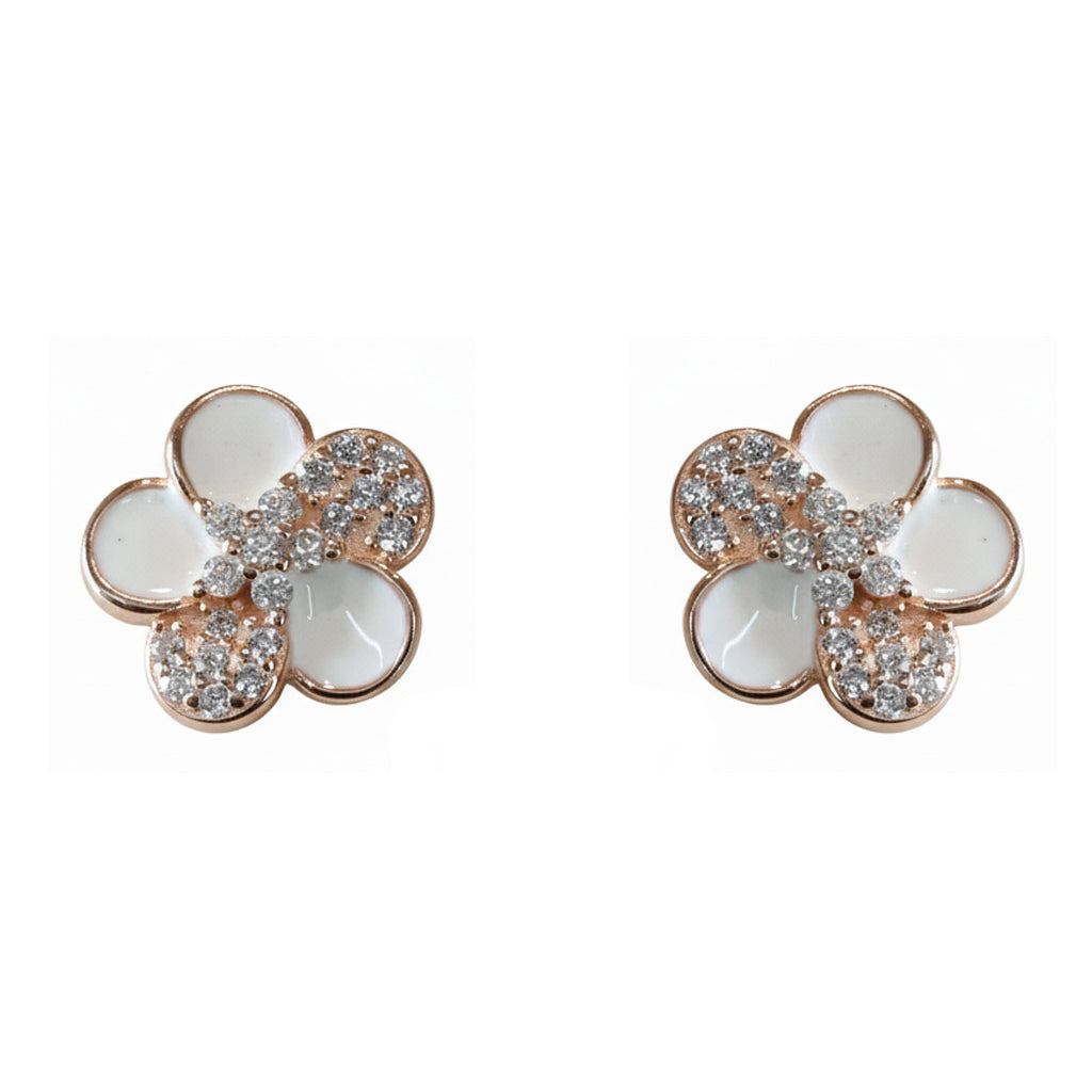 Rose Gold Small Pave Floral Earrings