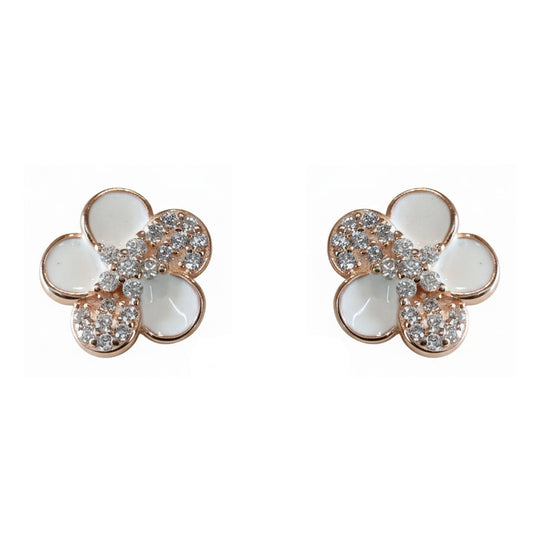 Rose Gold Small Pave Floral Earrings