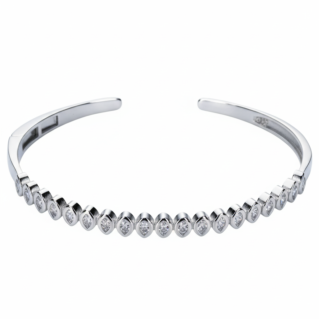 Silver Bezel cut Marquise Shaped Diamond (AD) Bracelet
