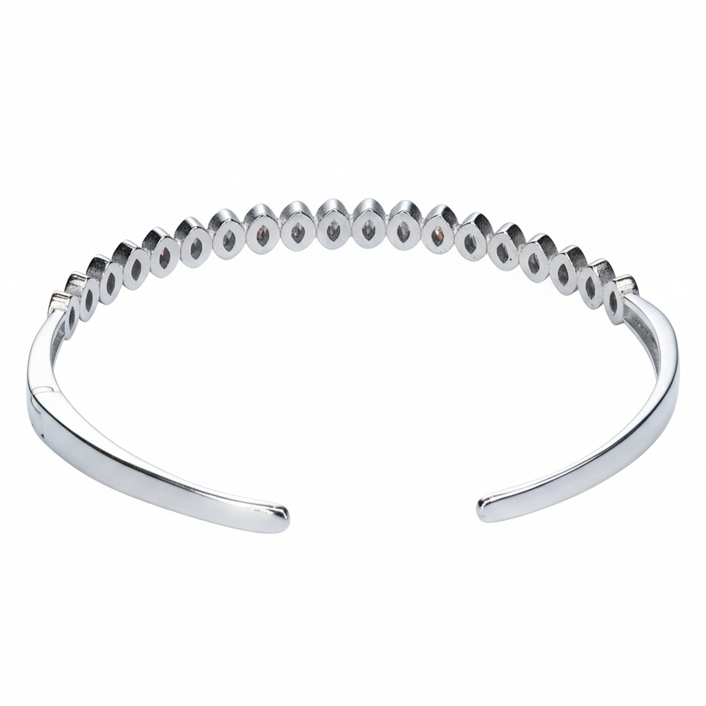 Silver Bezel cut Marquise Shaped Diamond (AD) Bracelet
