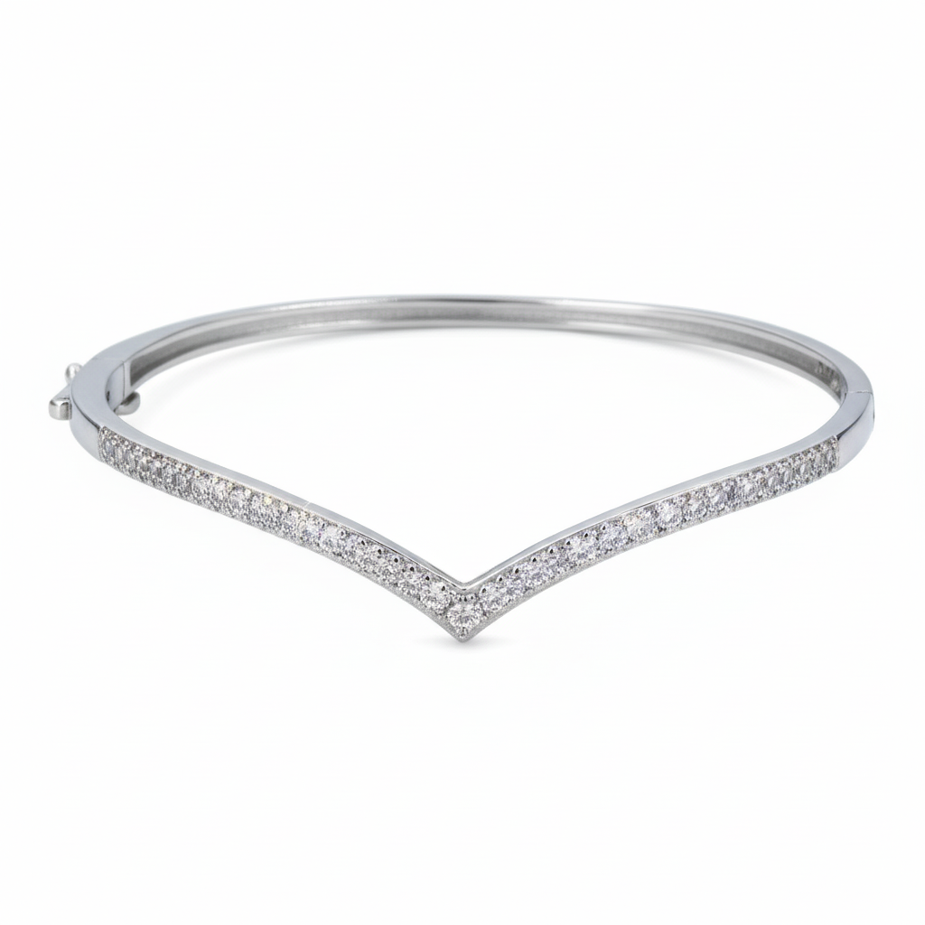 Silver Elegant V-shaped CZ Diamond studded Statement Bracelet