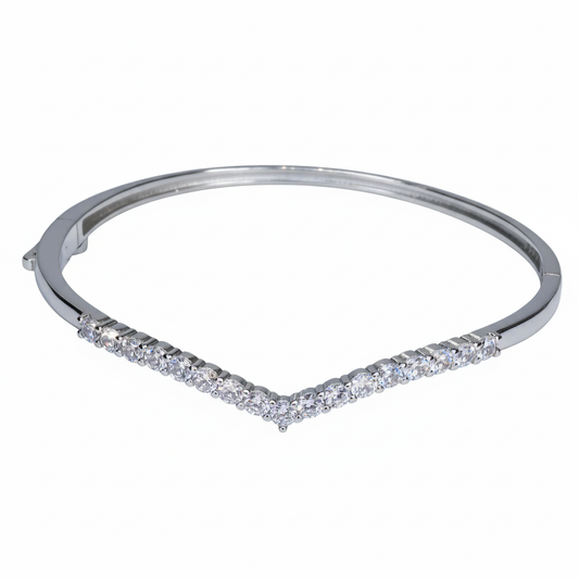 Silver V Shaped Elegant Stone Bracelet
