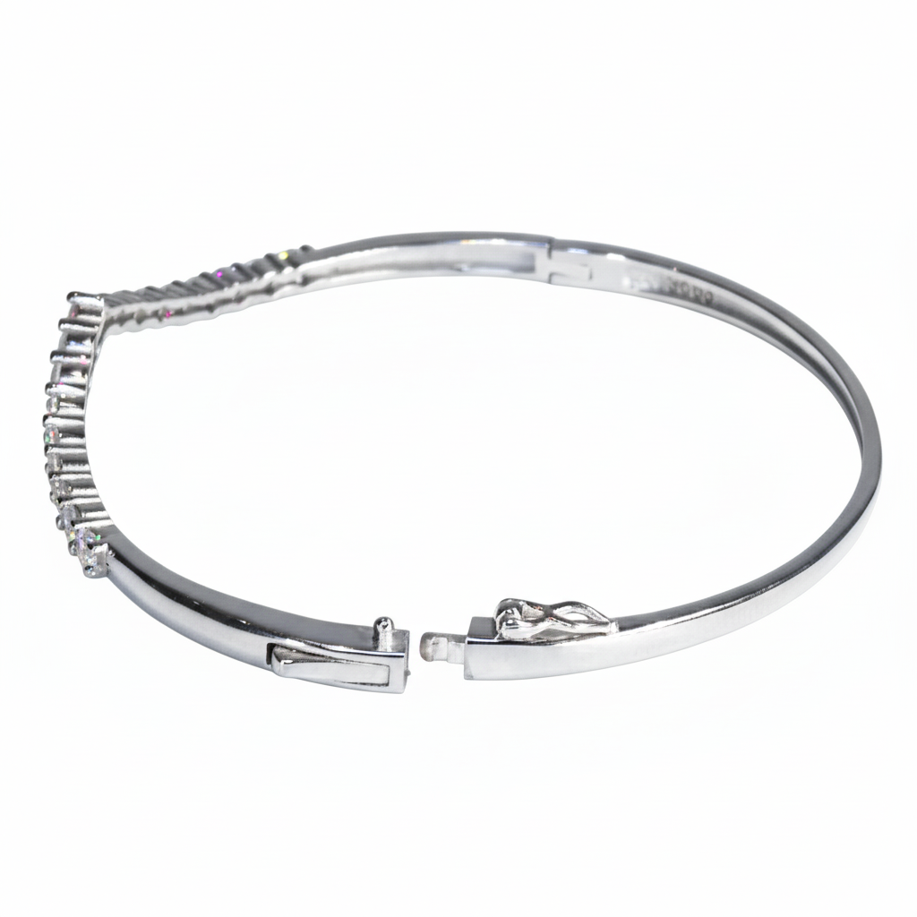Silver V Shaped Elegant Stone Bracelet