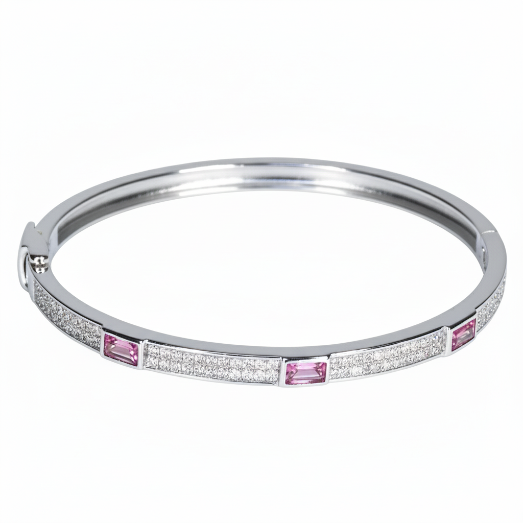 Silver Pink Glaze stones Fine Bracelet for her
