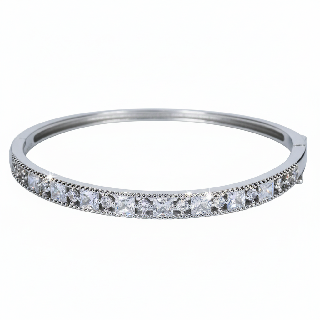Silver Princess Cut Halo Bracelet For Her