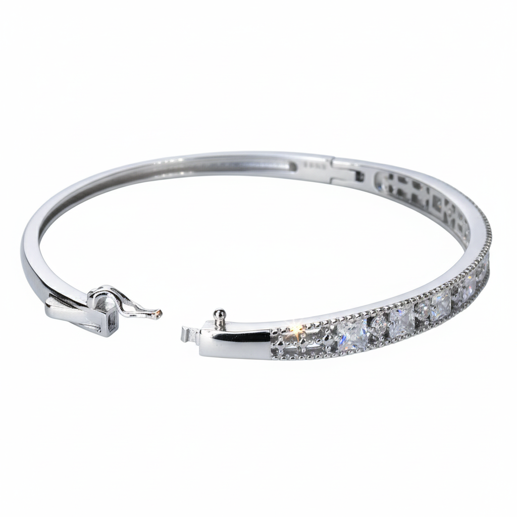 Silver Princess Cut Halo Bracelet For Her