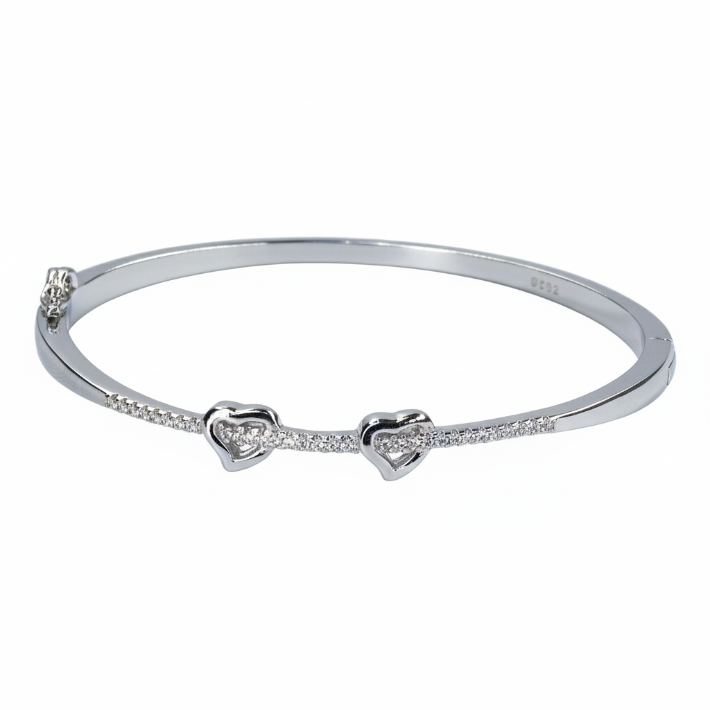 Silver Connecting Hearts Diamond Accent Bracelet