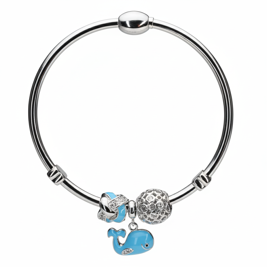 Silver Whimsical Whale Charm Bracelet