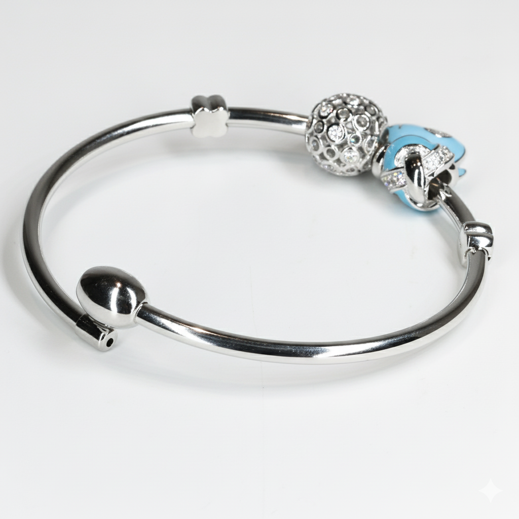 Silver Whimsical Whale Charm Bracelet