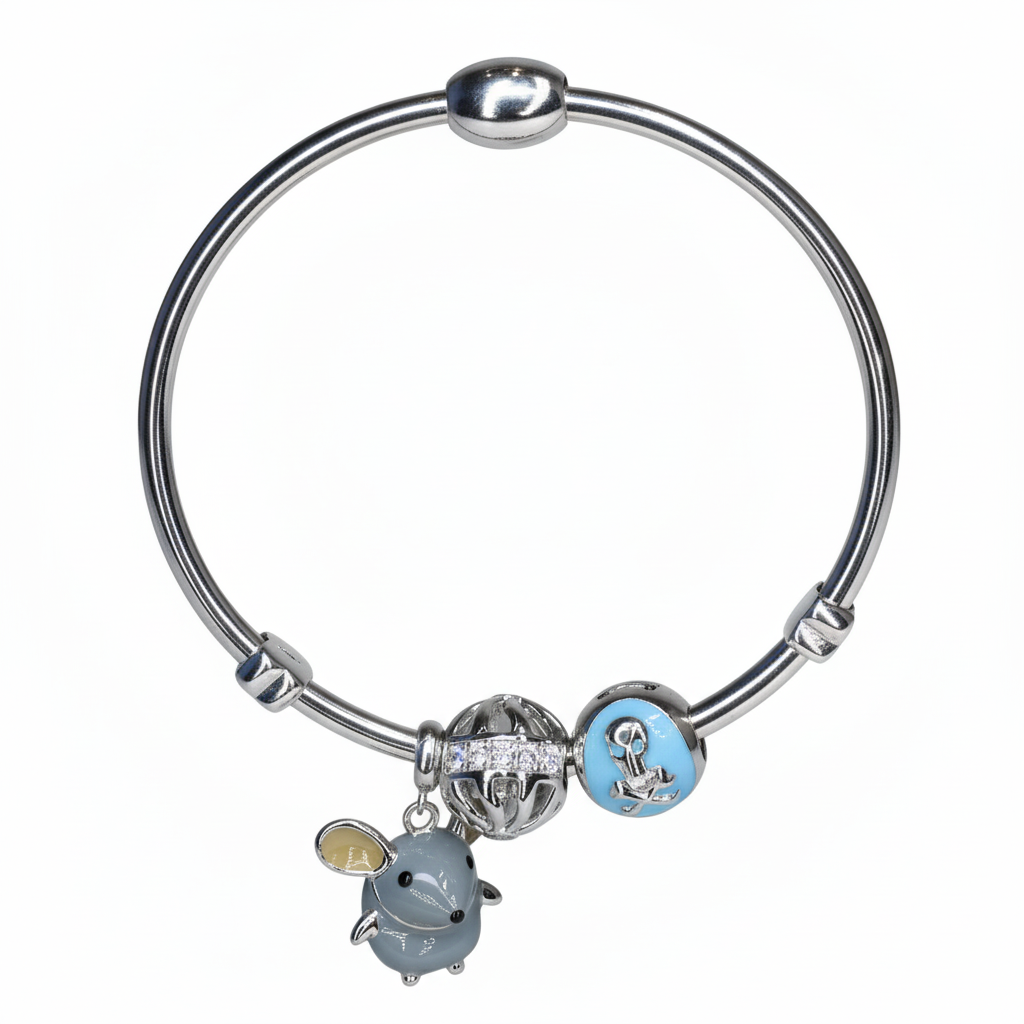 Silver Mouse & Nautical Charm Bracelet For Her