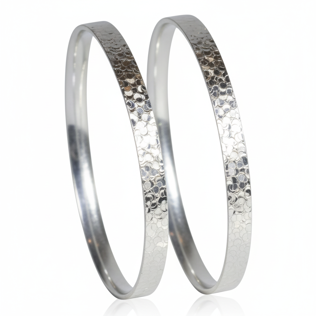 925 Silver Hammered Mirror polished Kada bracelet