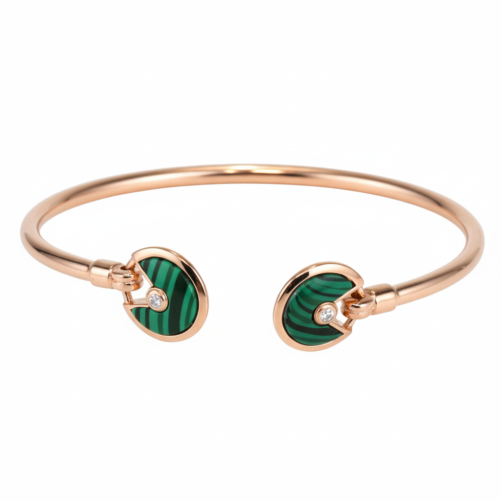 Rose Gold Malachite Open Cuff Bracelet For Her