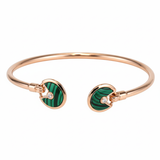 Rose Gold Malachite Open Cuff Bracelet For Her