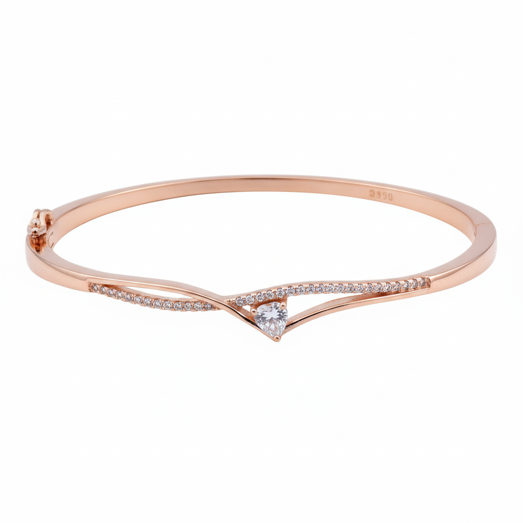 Rose Gold Regal V-Shape Pear-Cut Bracelet For Her