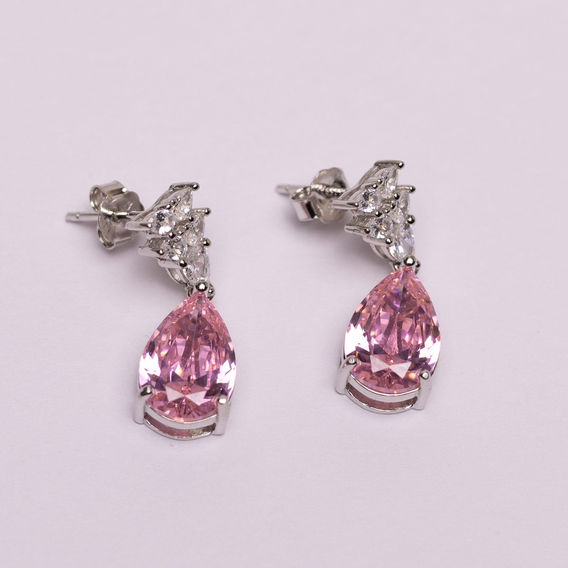 Silver Dusty Rose Teardrop Dangle Earrings