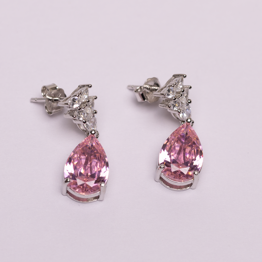 Silver Dusty Rose Teardrop Dangle Earrings