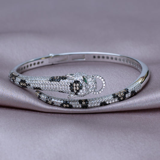 Silver Jaguar Head Hinged Bracelet For Her