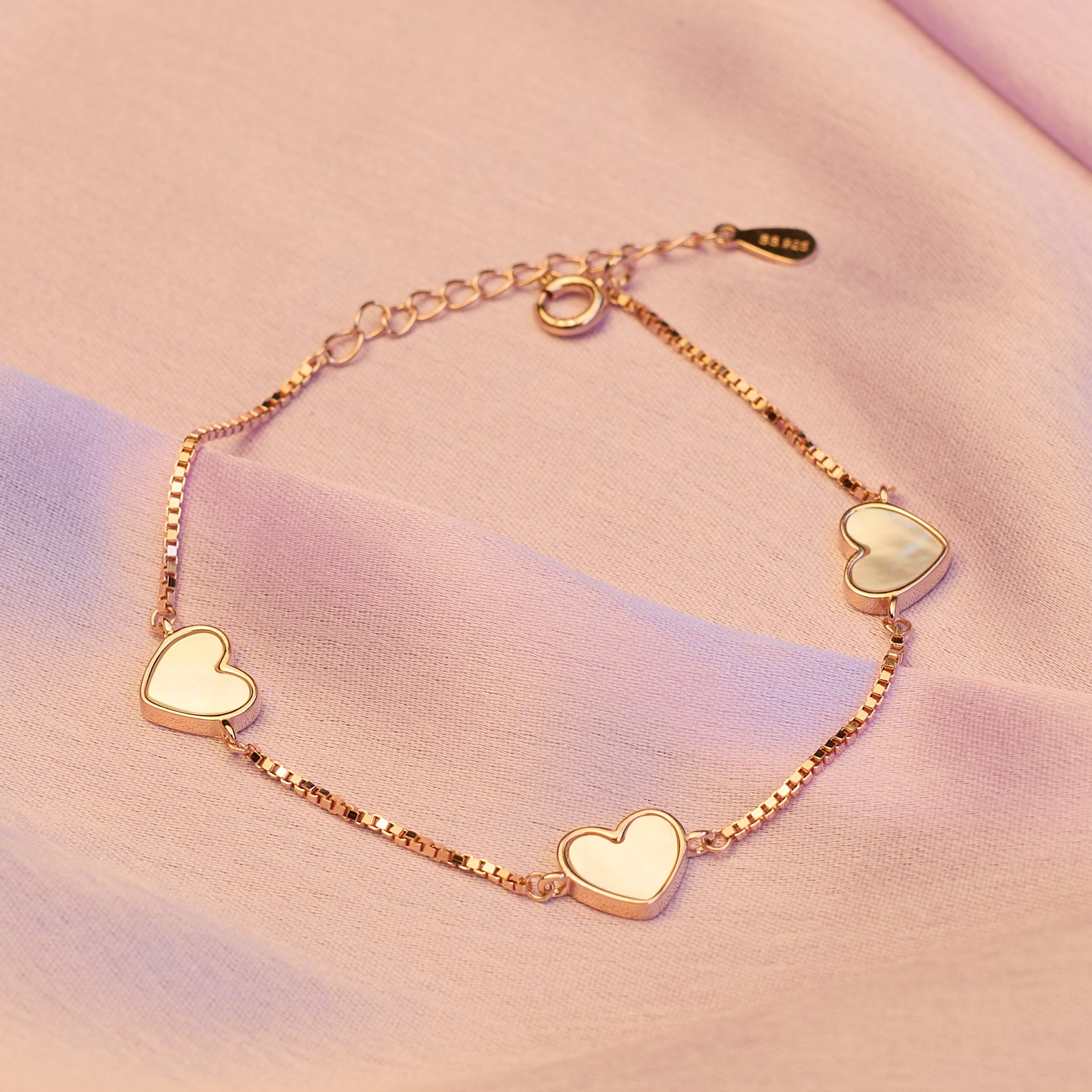 Rose gold Premium Mother of Pearl Heart Chain bracelet for her