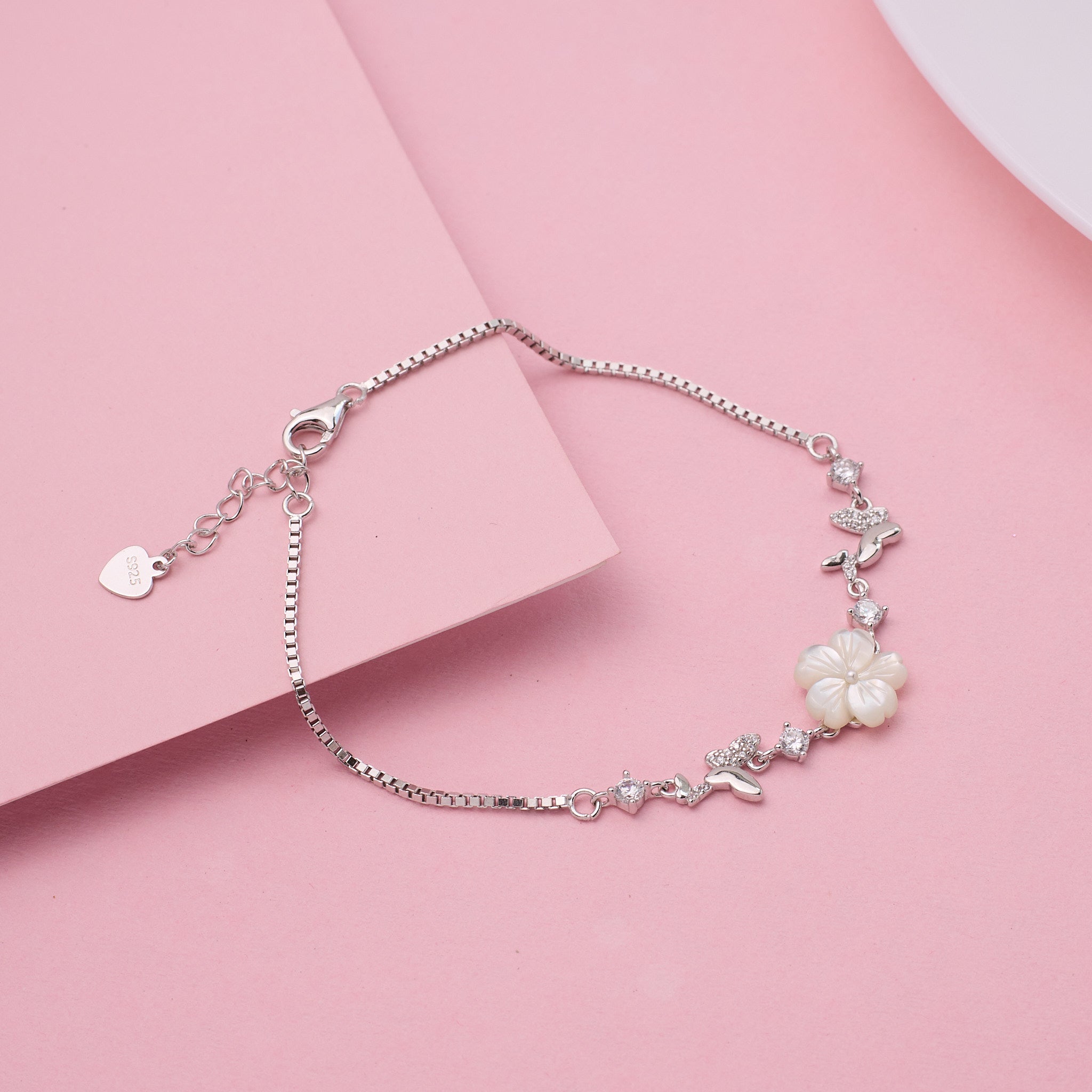 Silver Mother-of-Pearl Blossom & Butterfly Bracelet
