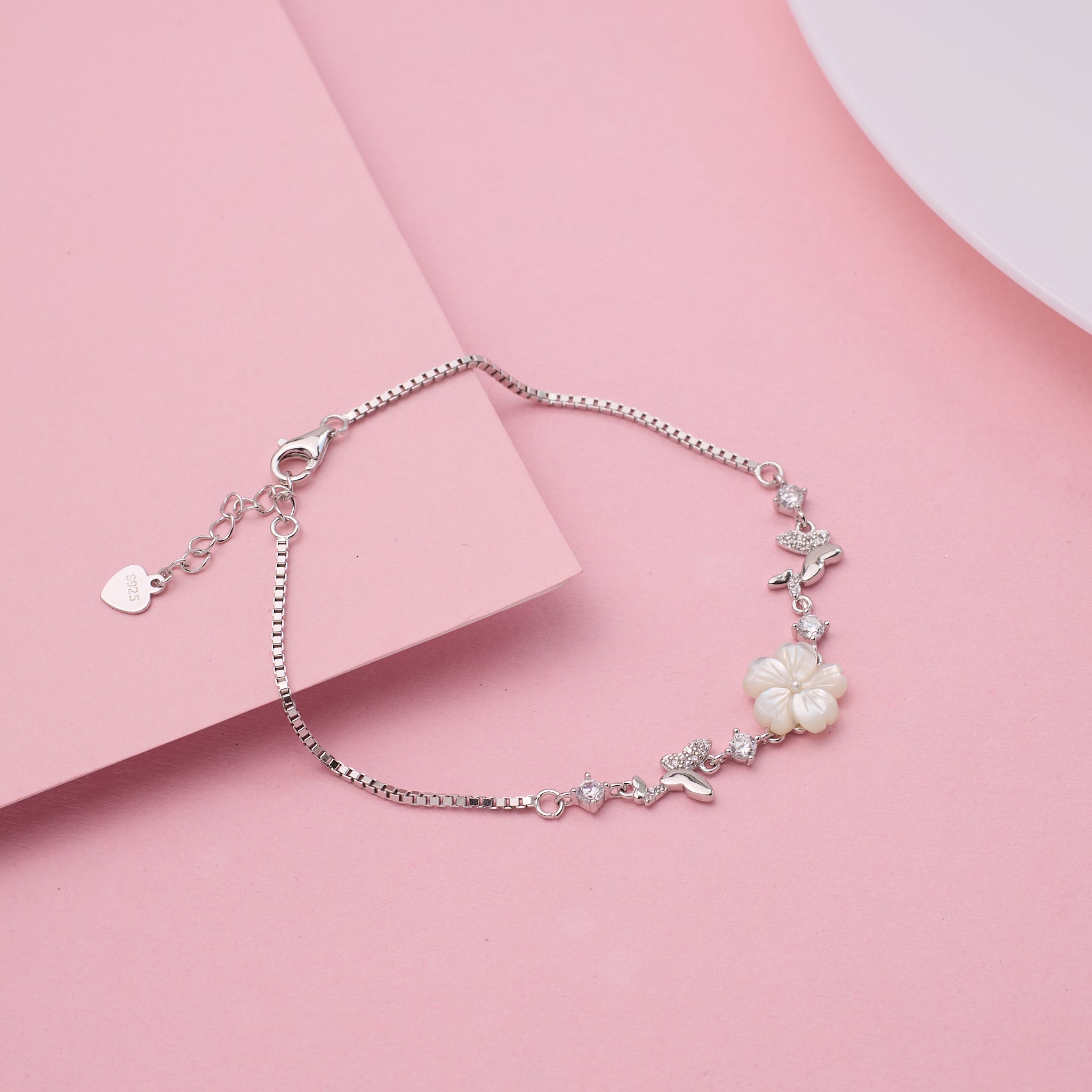 Silver Mother-of-Pearl Blossom & Butterfly Bracelet