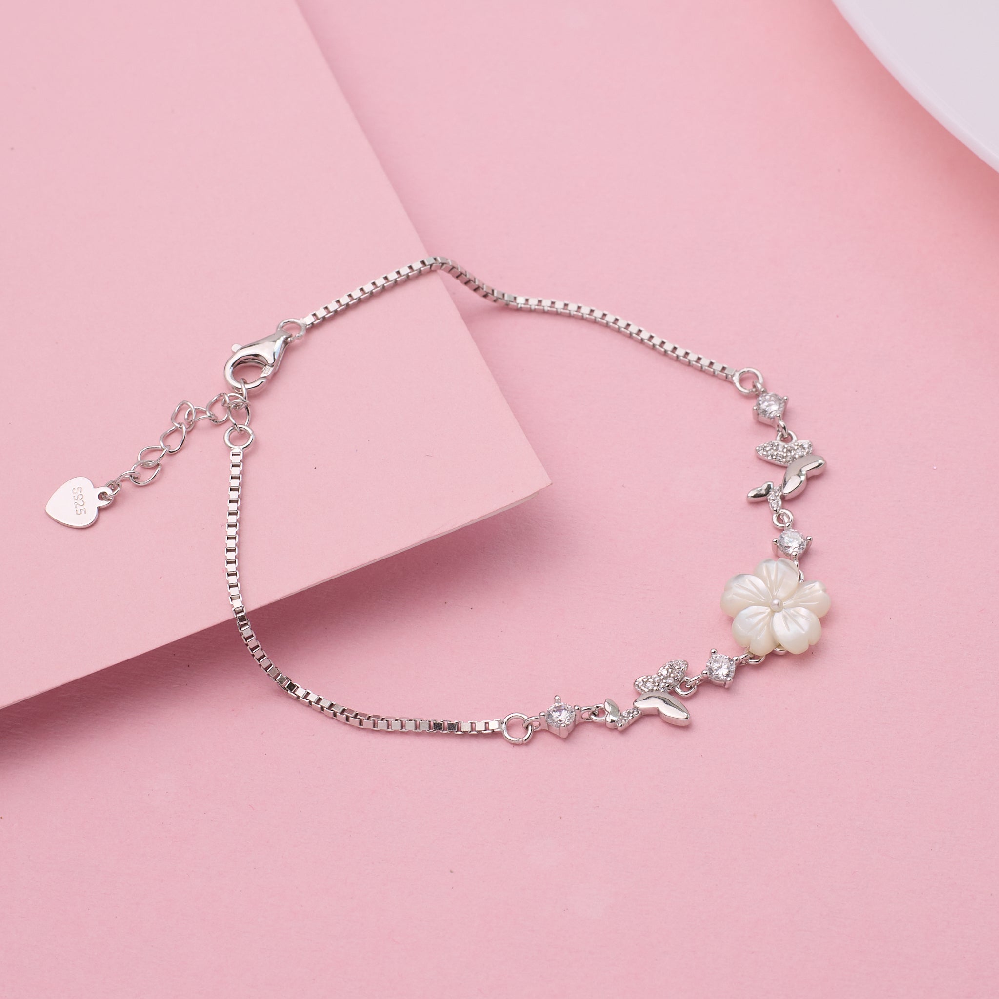 Silver Mother-of-Pearl Blossom & Butterfly Bracelet