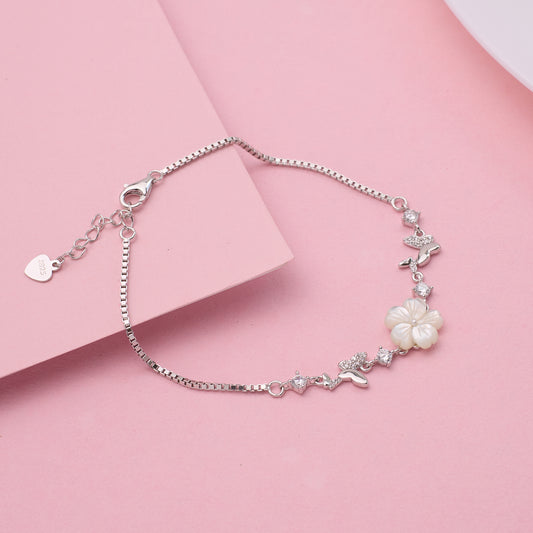 Silver Mother-of-Pearl Blossom & Butterfly Bracelet