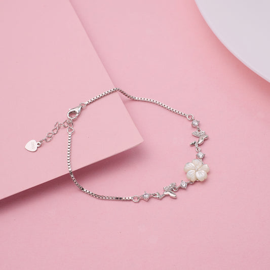 Silver Mother-of-Pearl Blossom & Butterfly Bracelet