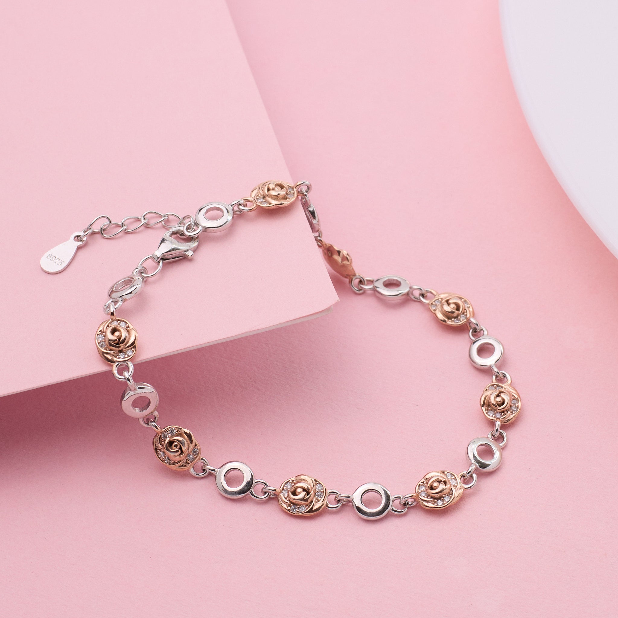 Silver Rose Elegant Link Bracelet