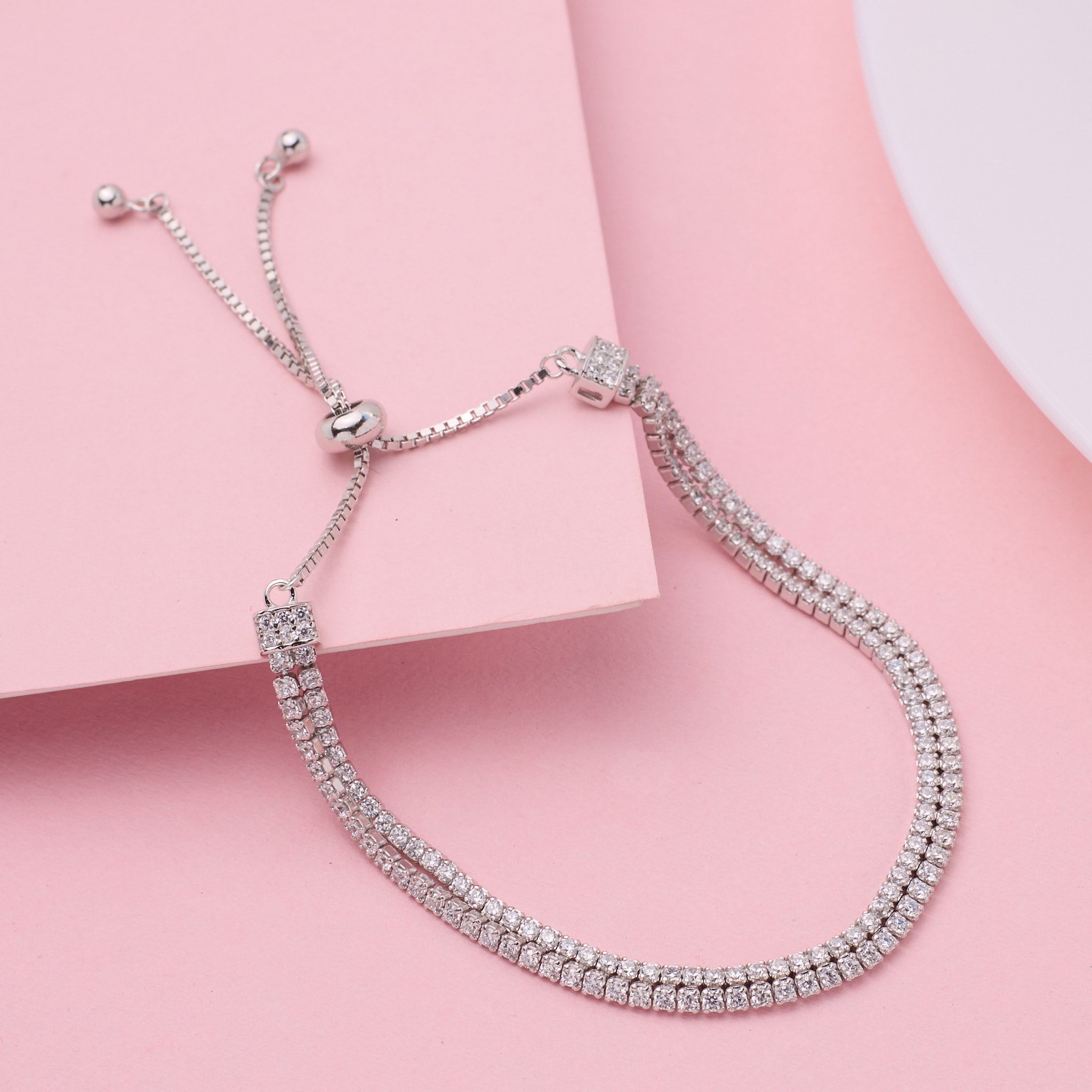 Silver Dual Row Crystal Chain Bracelet