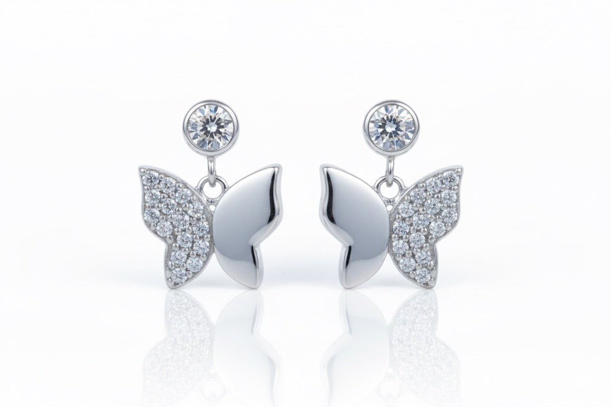 Silver Elegant Butterfly Pave Necklace