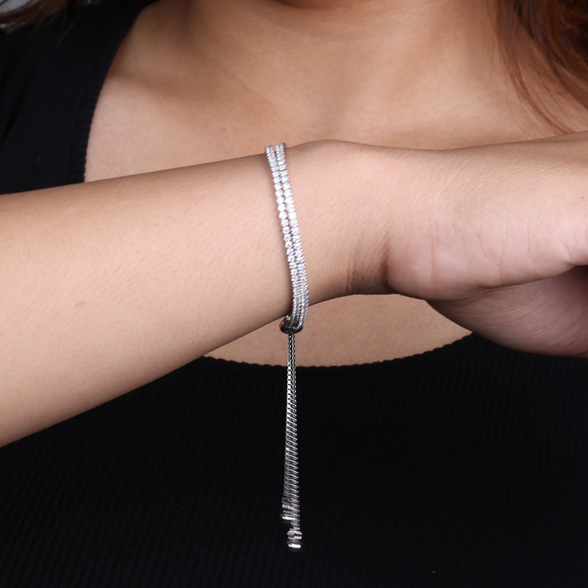 Silver Dual Row Crystal Chain Bracelet