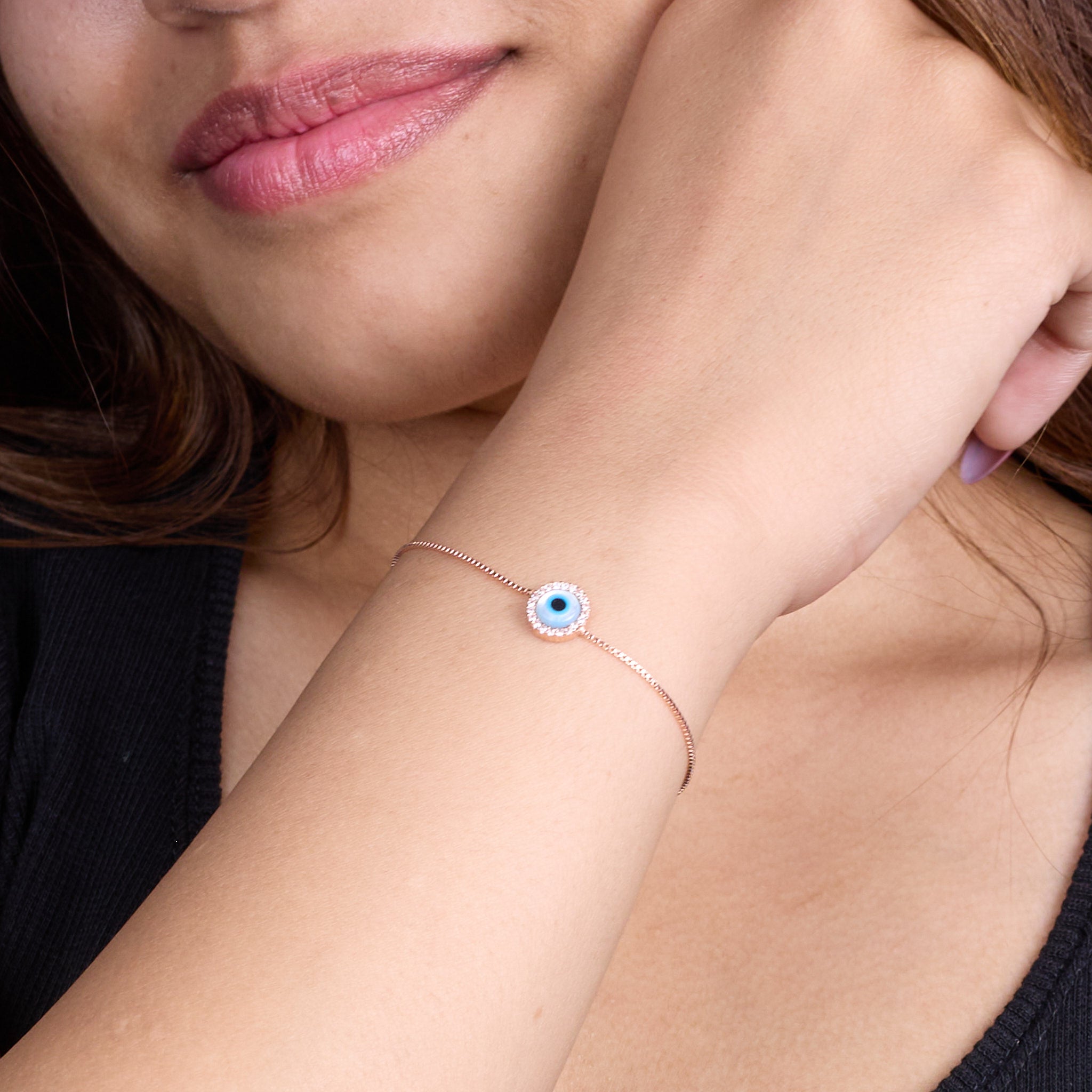 Rose Gold Elegant Evil Eye Sterling Bracelet For Her