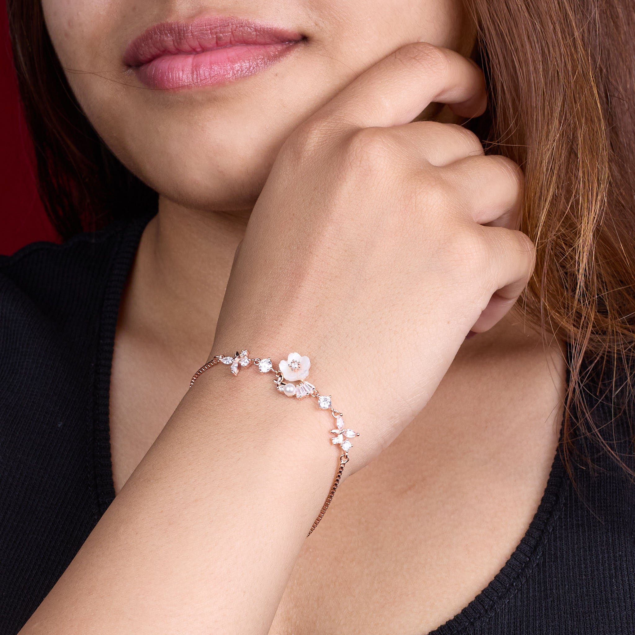 Rose gold Cute Whimsical Flower and Butterfly Bracelet for her