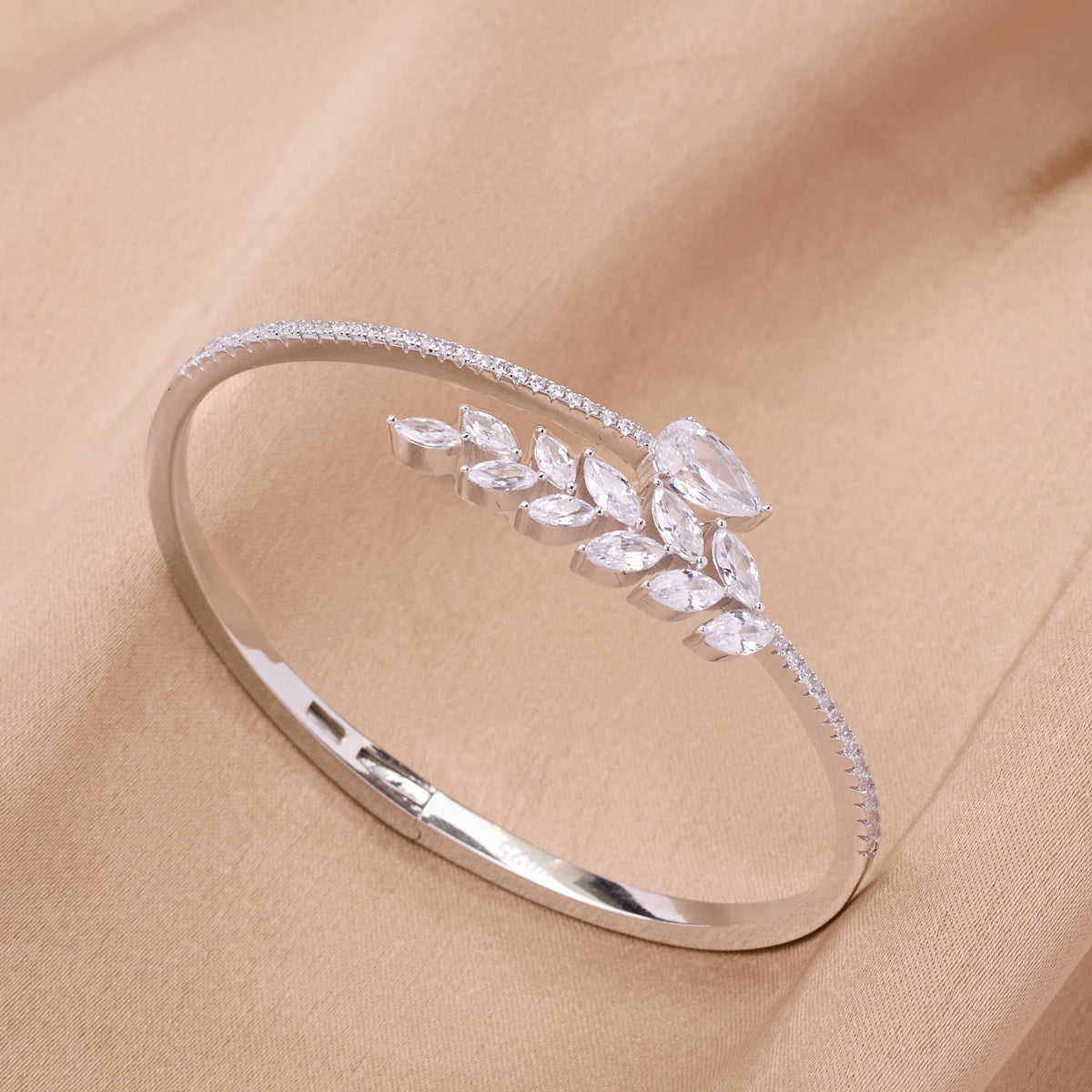 Silver Sparkling Laurel Leaf Bracelet For Her