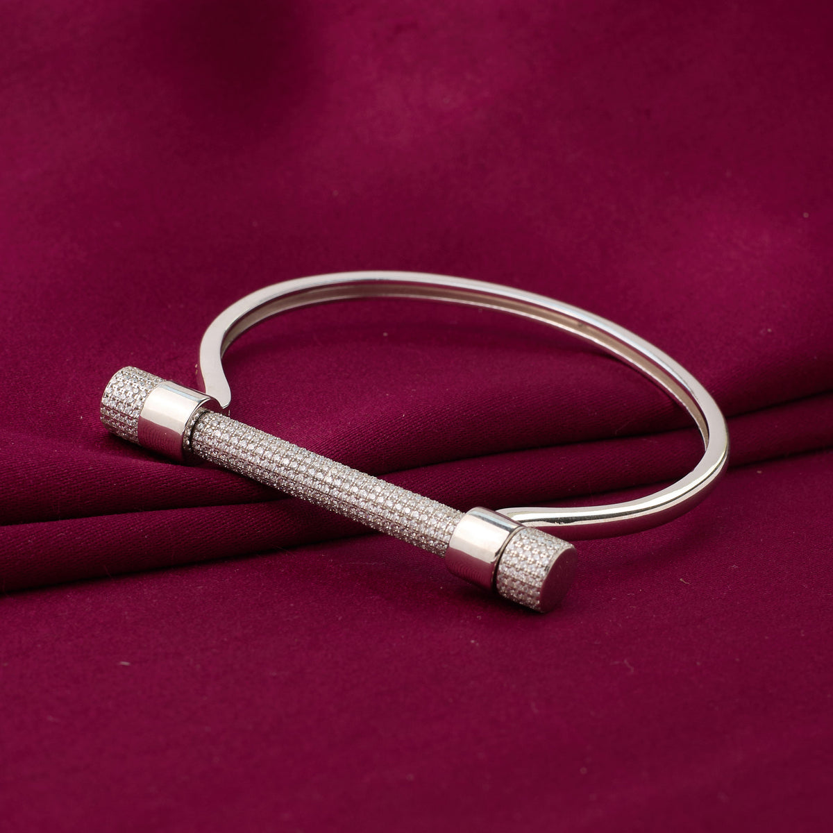 Silver Pave Screw Bar Bangle Bracelet