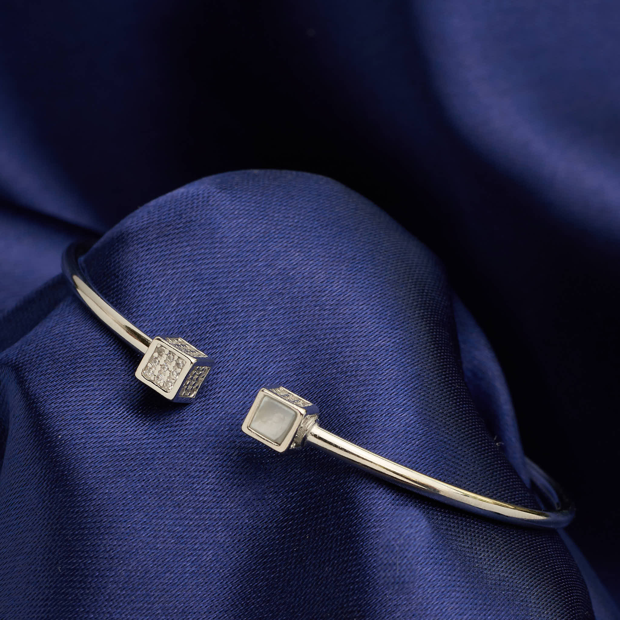 Silver Cube Geometric Open Bracelet