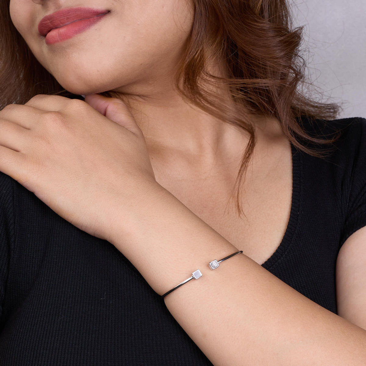 Silver Cube Geometric Open Bracelet